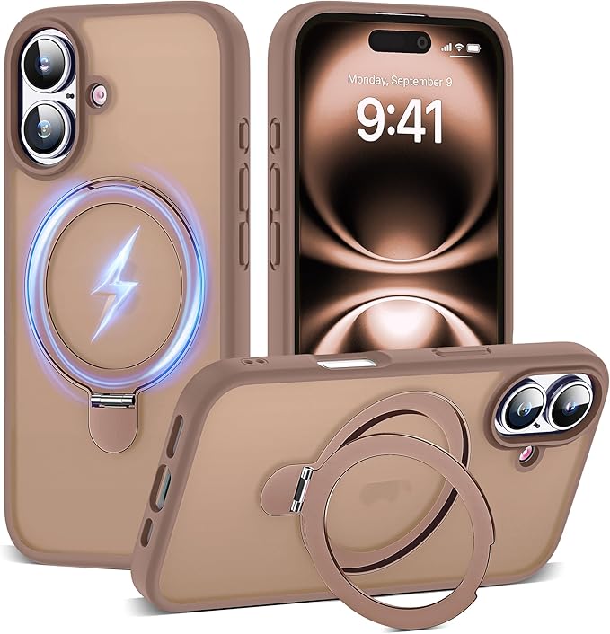 Designed for iPhone 15 Case with Magnetic Ring Stand [Compatible with Mag-Safe] [Military Drop Protection] Shockproof Translucent Phone Cover 6.1" for Women Men,Brown