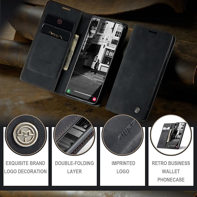 for Samsung Galaxy A51 Case, Flip Wallet Leather Case with Card Holder Magnetic Closure Shockproof Kickstand Protective Phone Cases Cover for Samsung A51,Black