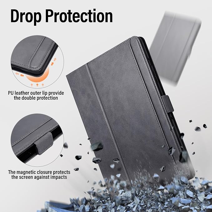 Handmade Case for Samsung Galaxy Tab A9 Plus/A9+ 5G Tablet 11 Inch 2023 SM-X210/SM-X216/SM-X218u with Pocket,Multi Angles,Magnetic Closure,Vegan Leather Folio Cover,Auto Sleep/Wake,Gray