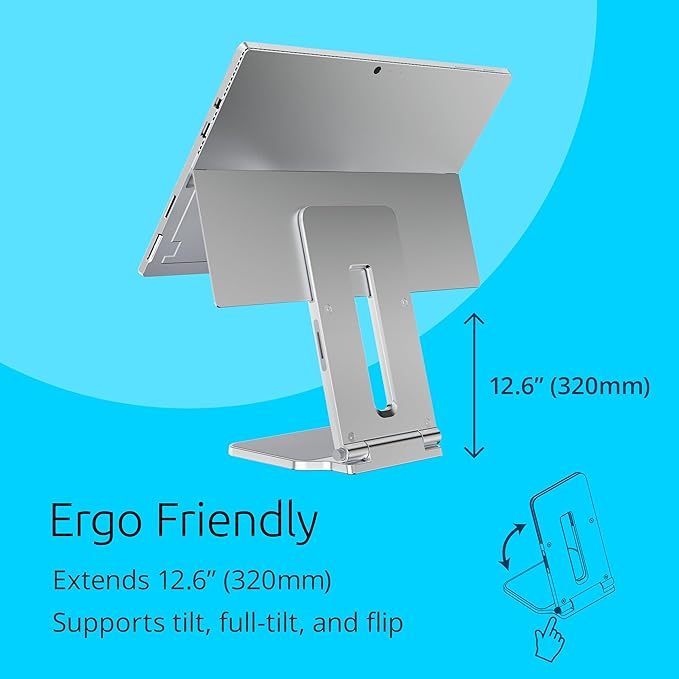 Kensington Elevated Stand Adjustable for Surface Stand for Desk, on-Skid Tablet Holder Designed for Surface Pro, Silver (K58277WW)