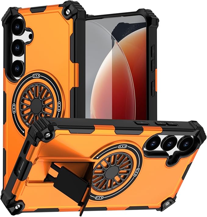 Magnetic Case for Galaxy S24 Plus/S25 Plus, Built-in Stand [Compatible with Mag-Safe] Shockproof Protective Cover Case for Samsung Galaxy S24 Plus/S25 Plus Orange