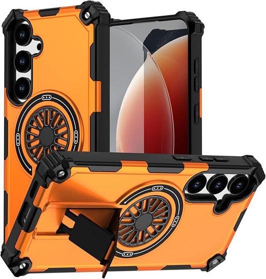 Magnetic Case for Galaxy S24 Plus/S25 Plus, Built-in Stand [Compatible with Mag-Safe] Shockproof Protective Cover Case for Samsung Galaxy S24 Plus/S25 Plus Orange