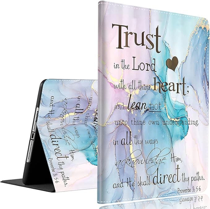 Case for Samsung Galaxy Tab A9 Plus 11 inch 2023，Slim Fit Foldable Standing Cover Case with Auto Sleep/Wake，Verse Scripture Quotes on Teal Purple Marble