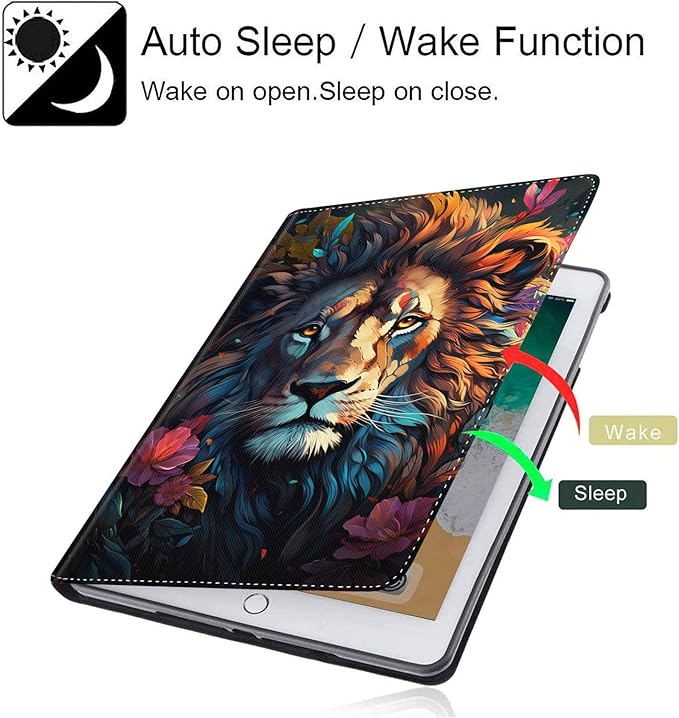 Case for Galaxy Tab A9 Plus ， Auto Sleep/Wake Multi-Angle Viewing Slim Folio Stand Cover for Samsung Galaxy Tab A9+/A9 Plus 11 Inch 2023 (SM-X210/X216/X218), Color Lion with Flowers
