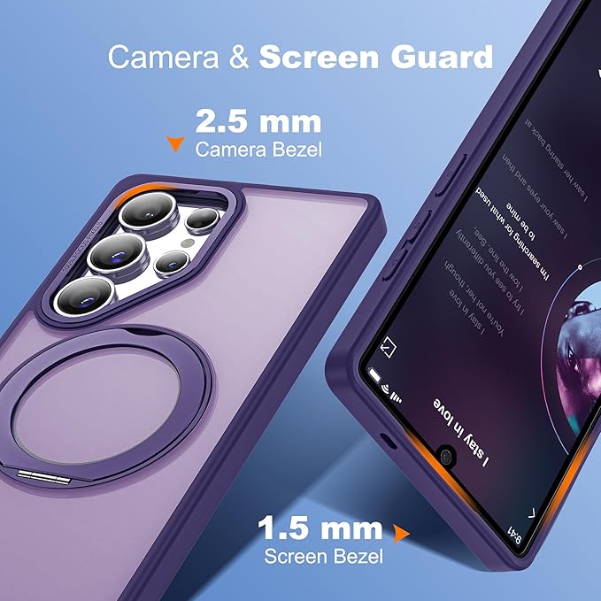 for Samsung Galaxy S25 Ultra Case with 360°Rotatable Magnetic Ring Stand Compatible with Mag-Safe Military Protection Shockproof Matte Translucent Phone Cases for S25 Ultra 6.9",Dark Purple