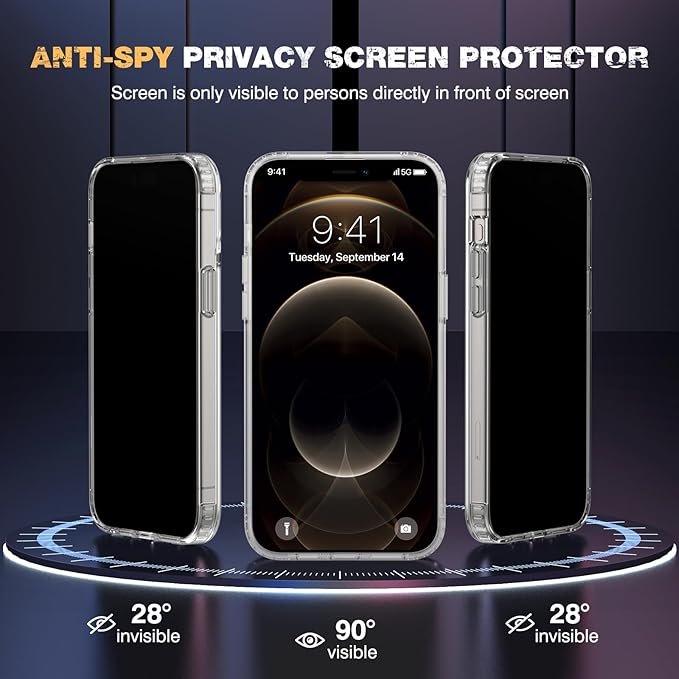 Diaclara Designed for iPhone 12 Pro Max Case, [with Privacy Screen Protector] [Anti Spy] [Military Grade Drop Protection] Heavy Duty Full-Body Shockproof Phone Case, Clear