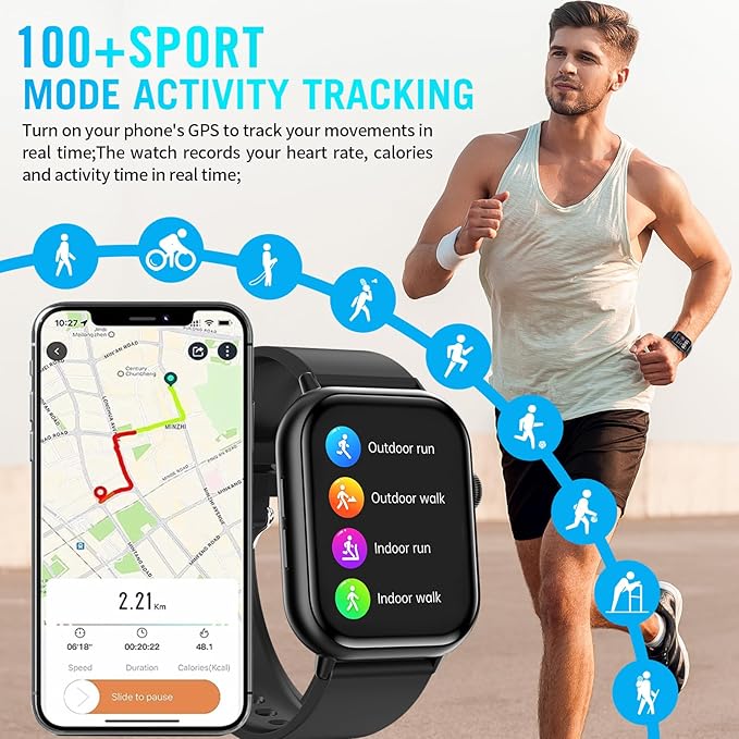 Smart Watches for Men Women (Answer/Make Call), 2.01" HD Screen Fitness Tracker Watch with Blood Pressure/Heart Rate/Sleep Monitor, Smart Watch for Android iOS Phones, IP67 Waterproof Sport Watch