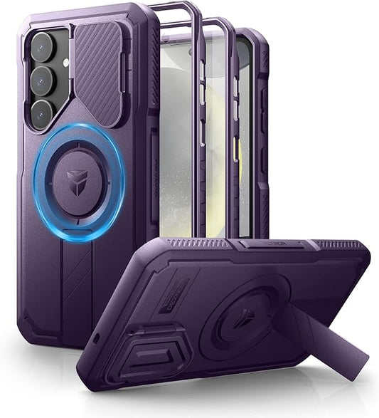 Dexnor for Samsung Galaxy S25 Plus Case with Camera Cover & Adjustable Kickstand & Built-in Screen Protector, Magnetic Rugged Shockproof Bumper Cases Heavy-Duty Protective Cover (2025),Phantom Purple
