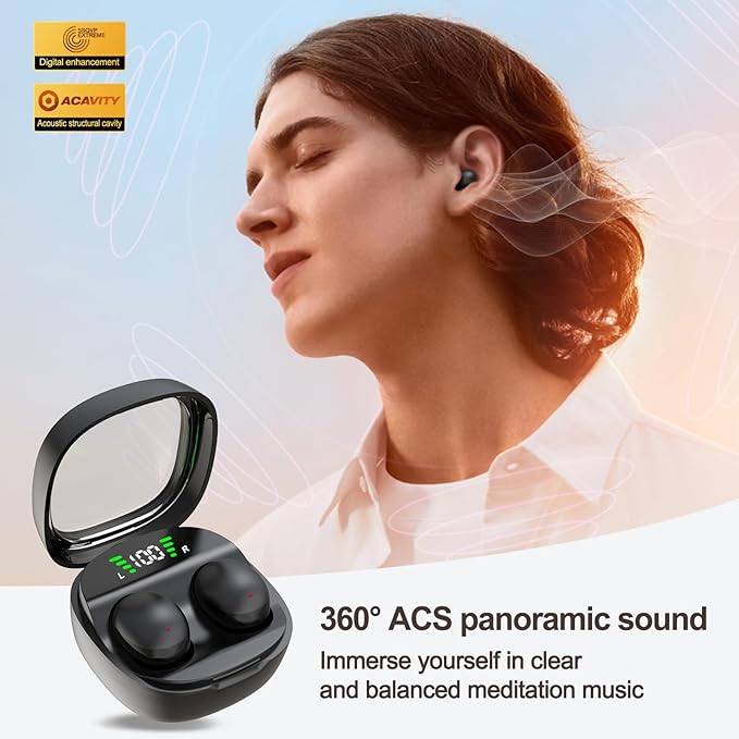 Sleep Earbuds, Invisible Mini Headphones Wireless Bluetooth, Sleep Headphones for Side Sleepers, Small Ear Buds, Hidden Earbuds for Work, Suitable for Sleep, Work, Exercise (Black)