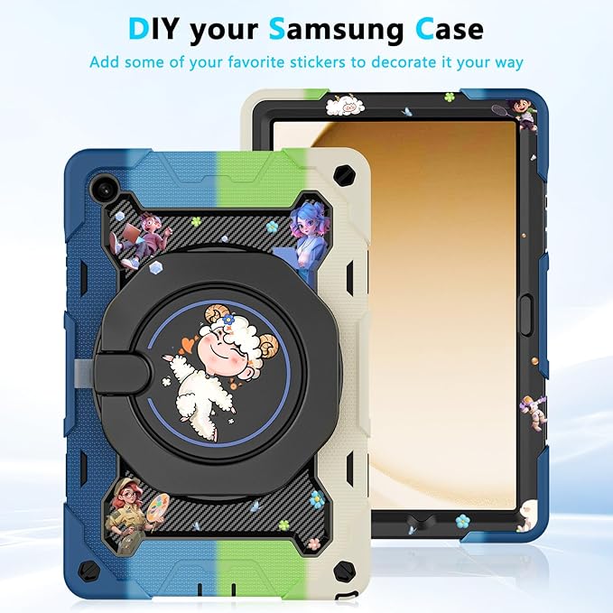 ROISKIN Case for Galaxy Tab A9 Plus 5G/ A9+ 11 Inch with HD Screen Protector & Shoulder Strap,Heavy Duty Military Case for Samsung Galaxy A9 Plus SM-X210/X216/X218 - Rotating Stand for Kids