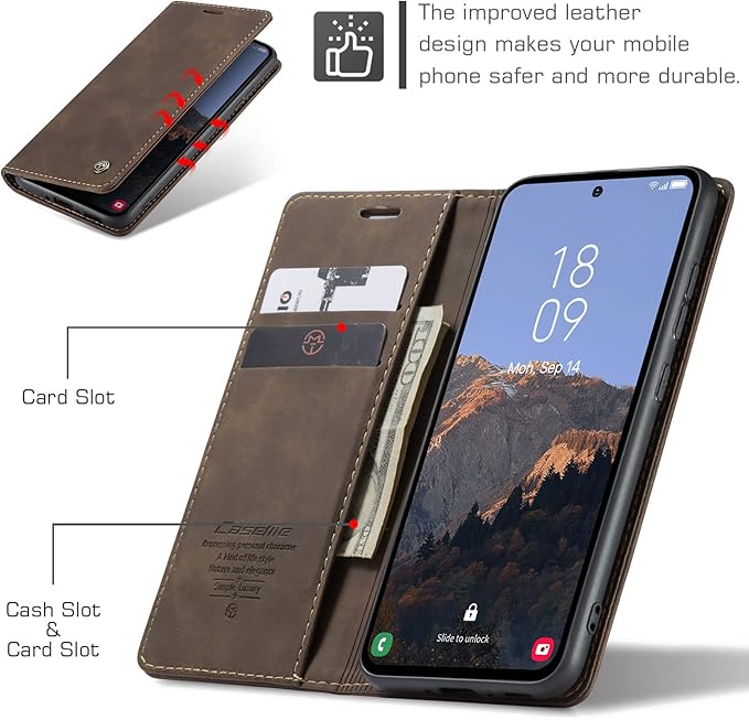 for Samsung Galaxy A54 5G Case, Flip Wallet Leather Case with Card Holder Magnetic Closure Shockproof Kickstand Protective Phone Cases Cover for Galaxy A54 6.4 Inch,Coffee