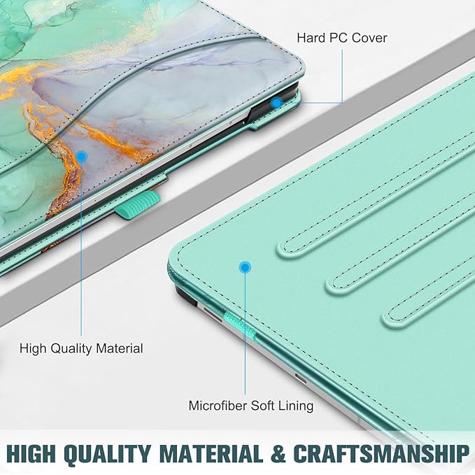 Fintie Case for Samsung Galaxy Tab S10 Lite/ S10 FE/ S9 FE 5G 10.9 Inch/Tab S9 11 Inch with S Pen Holder, Multi-Angle Viewing Protective Cover with Pocket, Auto Sleep/Wake, Emerald Marble