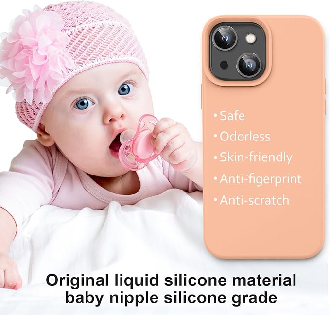 Vooii Compatible with iPhone 14 Case,[Silky Touch Premium Liquid Silicone] [Soft Anti-Scratch Microfiber Lining], Ultra Slim Shockproof Protective Case for iPhone 14 - Cantaloupe