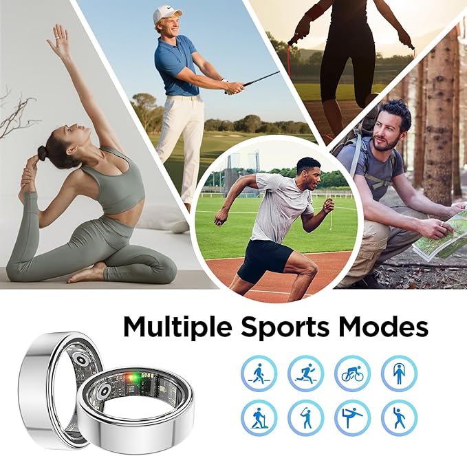 BENIO Ring Gen 2 Smart Ring, Step/Sleep/Blood Oxygen/Heart Rate Tracker for Women Men, Higher Waterproof Rating 5ATM Fitness Tracker,No Subscription Fee,for iPhone and Android (Size 8, Galaxy Sliver)