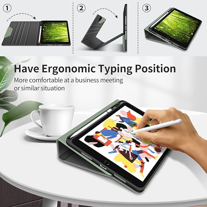 H HOLIMET Case for iPad 9th Generation 10.2 Inch 2021 iPad 8th 7th Generation 2020/2019 with Pencil Holder Vegan Leather Auto Sleep/Wake Smart Shockproof Protective Cover