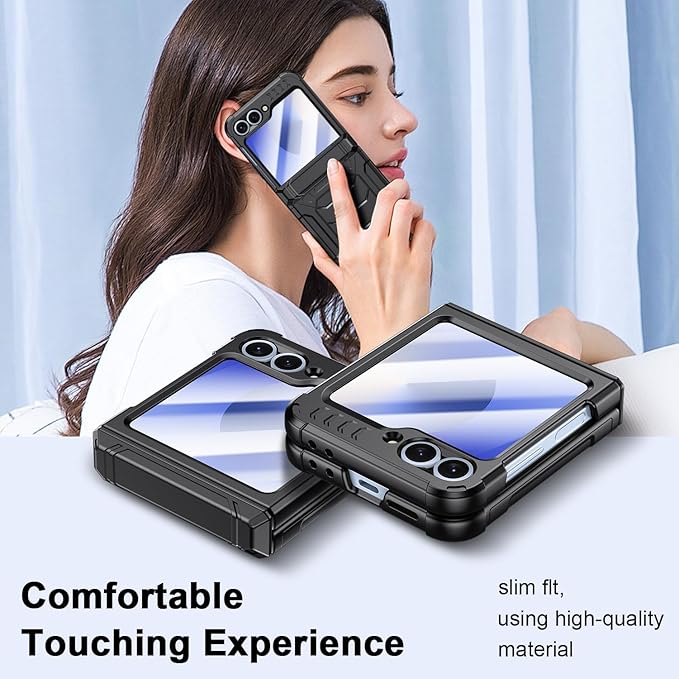 Military-Grade Protection ZFlip 6 / ZFlip 7 FE Case for Samsung Galaxy Z Flip 6 & Flip 7 FE: Shockproof TPU Frame, Hinge Protection, Glass Screen Protector, Anti-Slip Rugged Phone Cover (Black)