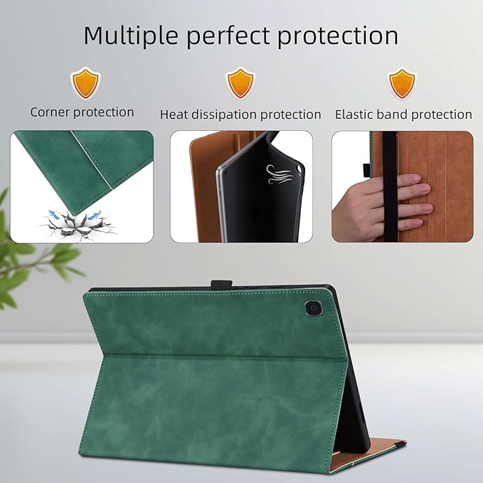 Case for Samsung Galaxy Tab A 10.1 2019 (SM-T510/T515) Multi-Angle Viewing Smart Cover with Pocket, Business PU Leather with Card Slot for Galaxy Tab A 10.1 Inch 2019 Tablet, Green