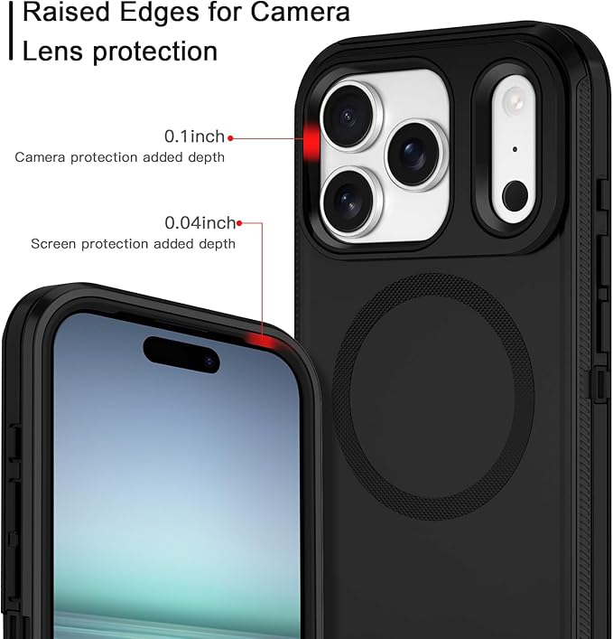 for iPhone 17 Pro Case [Compatible with MagSafe] Shockproof 3-Layer Full Body Protection [Without Screen Protector] Rugged Heavy Duty Cover Case for Apple iPhone 17 Pro 6.3" 2025,Black