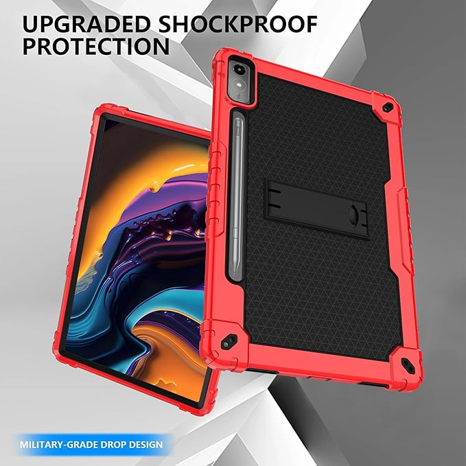 Heavy-Duty Drop-Proof Shockproof Hybrid Kids Protective Case for Lenovo Tab P12/Xiaoxin Pad Pro 12.7" Tablet TB370FU/TB371FC (Red/Black)