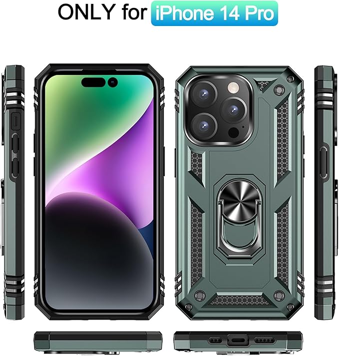 ADDIT Phone Case for iPhone 14 Pro Case,with Kickstand Ring,Adjustable Stand,Military Grade,Heavy Duty Protection,Shockproof,Anti-Fingerprint,Support Magnet Car Mount,Teal