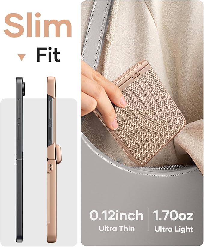 Vihibii for Samsung Galaxy Z Flip 7 Case with Outer Screen Protector & Rugged Hinge Protection & Non-Slip Texture, Shockproof Sturdy Full Body Phone Cover for Samsung Galaxy Z Flip 7 2025, Rose Gold