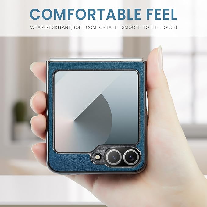 for Samsung Galaxy Z Flip 6 Case, Premium PU Leather Case Anti Scratch Slim Phone Shockproof Protective Phone Cover for Samsung Galaxy Z Flip6, Blue