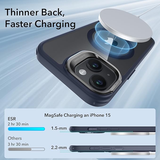 ESR for iPhone 15 Case, Compatible with MagSafe, Military-Grade Protective Case, Built-in Stash Stand Phone Case, Scratch-Resistant Back Cover, Classic Series, Clear Dark Blue