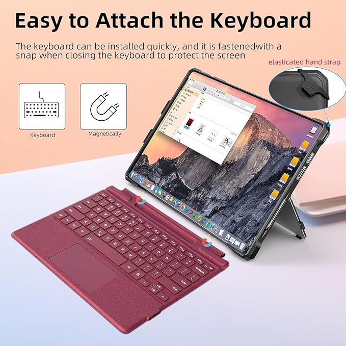 Case for 12.3" Microsoft Surface Pro 7+/7/6/5/4/Pro LTE Protective Rugged Cover Case, with Stylus Pen Holder and Hand Strap, Compatible with Type Cover Keyboard, Orange-red