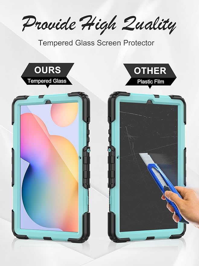 Tablet Case for Samsung Galaxy Tab S6 Lite 10.4 inch 2024/2022/2020 [with Tempered Glass Screen Protector], Rotating Kickstand/S Pen Holder/Shoulder & Hand Strap (SkyBlue)