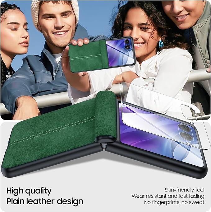 for Motorola razr+ Plus 2024 Case/Razr+ Plus 2025 Case Built-in Screen Protector& Hinge Protection & Ultra Thin PU Leather Matte PC Shockproof Phone Case for Moto Razr+ 2024/Razr+ 2025 (Green)