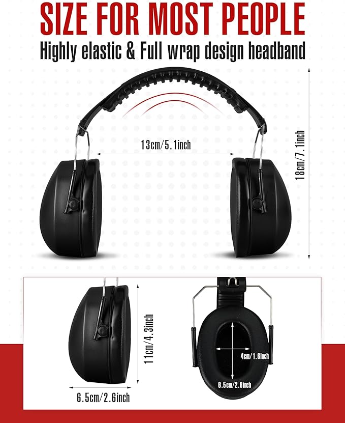 12 Pcs Hearing Protection Ear Muffs NRR 28dB Noise Reduction Headphones Shooting Ear Protection Earmuffs(Black)