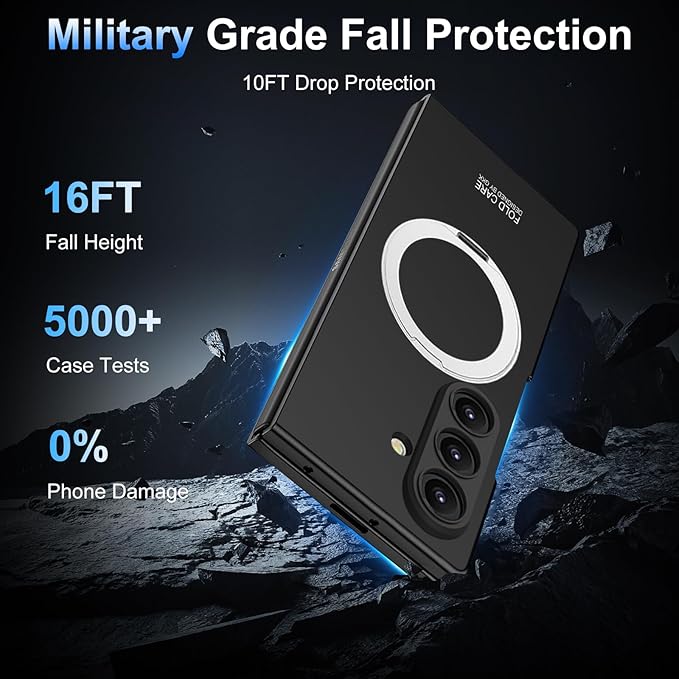 360 Spin Magnetic Stand for Samsung Galaxy Z Fold 7 Case, with Screen Protector [Compatible with MagSafe] Slim PC Hard Ring Holder Kickstand Protection Cover for Samsung Z Fold 7 Phone Case (Black)