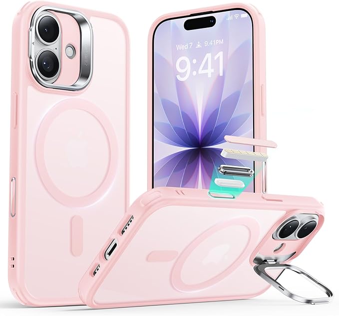 ESR for iPhone 17 Case with Stand, Camera Control Cover Compatible with MagSafe, Military-Grade Drop Protection Magnetic Phone Case for iPhone 17, Scratch-Resistant Back Cover,Frosted Bubblegum Pink