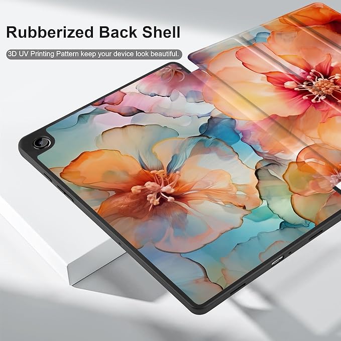 MEEgoodo Case for Samsung Galaxy Tab A9 Plus 11 inch Cover 2024 2023 with S Pen Holder, A9+ Smart Tablet Cases with Leather Trifold Stand+Soft TPU Back Shell+Smart Auto Wake/Sleep,Ink Colorful Flowers