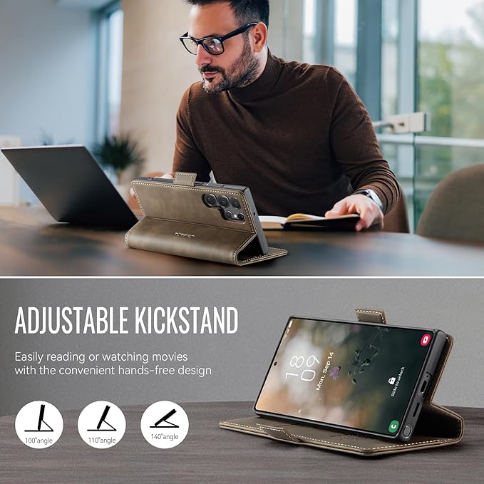 Wallet Case for Samsung Galaxy S22 Ultra Leather Wallet Flip Cover with Card Holder, Kickstand, Magnetic Closure, RFID Blocking TPU Shockproof Phone Case Compatible with S22 Ultra, Coffee