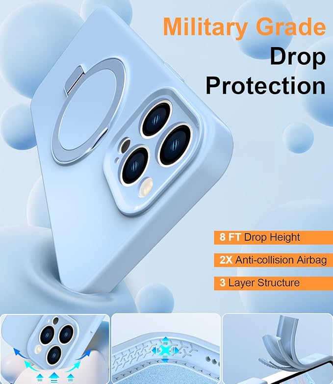 ZHK Liquid Silicone Designed for iPhone 14 pro max Case with Magnet Stand, [Precise Camera Lens Protection][Mil-Grade Drop Shockproof][Soft Anti-Scratch Microfiber Lining] Slim Fit Cover,Baby Blue