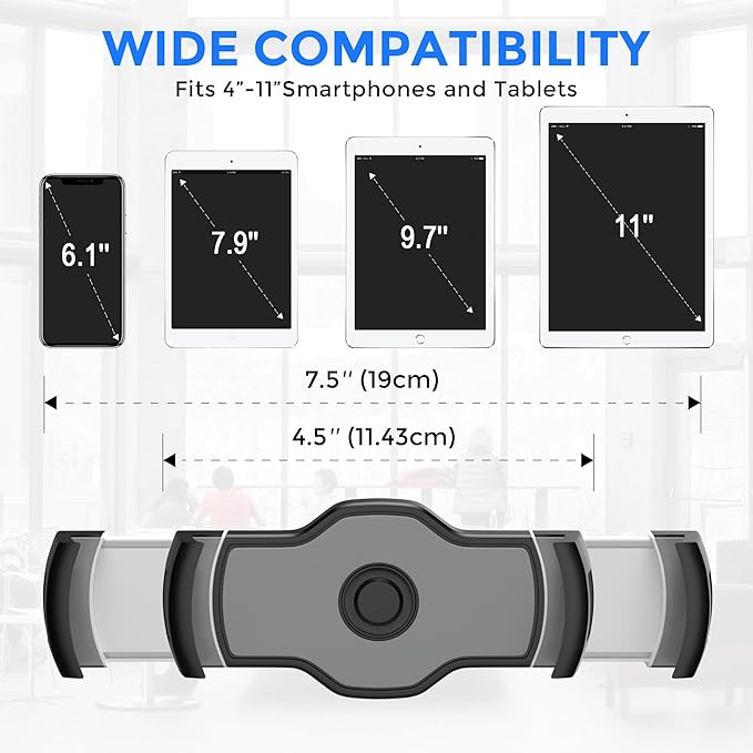 AboveTEK Tablet Stand Holder, Stylish Aluminum iPad Stands, Foldable 360° Swivel Table Stand Holder fits 4-11" Tablets/Smartphones for Kitchen Bedside Office POS Showroom Reception (Black)