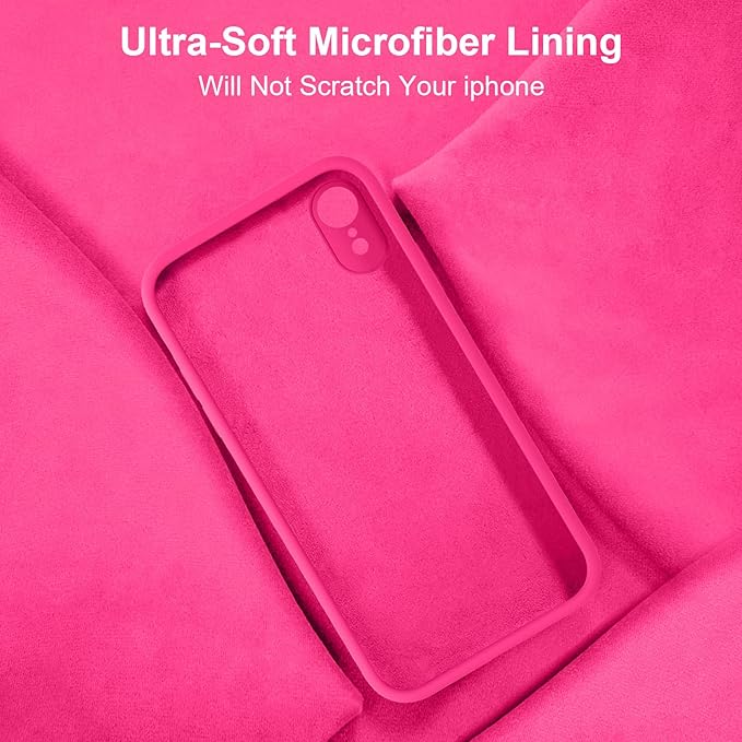 Vooii Compatible with iPhone XR Case, Upgraded Liquid Silicone with [Flat Edges] [Camera Protection] [Soft Anti-Scratch Microfiber Lining] Phone Case for iPhone 10 XR 6.1 inch - Hot Pink