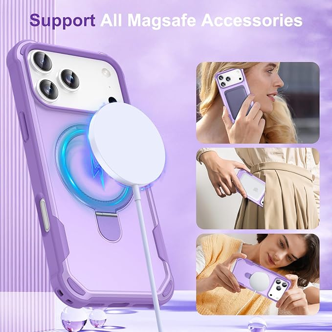 Compatible with iPhone 17 Pro Max Case with Invisible Magnetic Ring Stand [Compatible with Magnetic] [Military Drop Protection] Shockproof Slim Hard Back Soft Edge Case 6.9 Inch, Purple