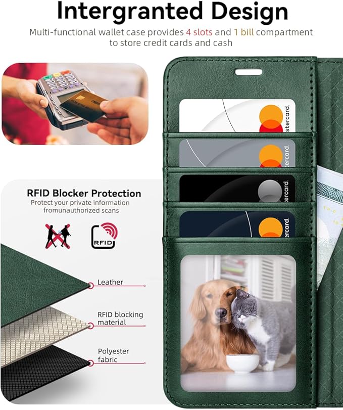 OCASE Compatible with Galaxy S25 Plus Wallet Case, PU Leather Flip Folio Case with Card Holders RFID Blocking Kickstand [Shockproof TPU Inner Shell] Protective Phone Cover 6.7 Inch, Blackish Green