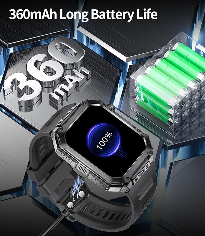 LIGE Military Smart Watches for Men, 1.96'' HD Screen with Answer Make Call Smart Watch for iOS Android, Fitness Tracker with Heart Rate/Blood Pressure/Sleep Monitor, 5ATM Waterproof(2 Silione Straps)