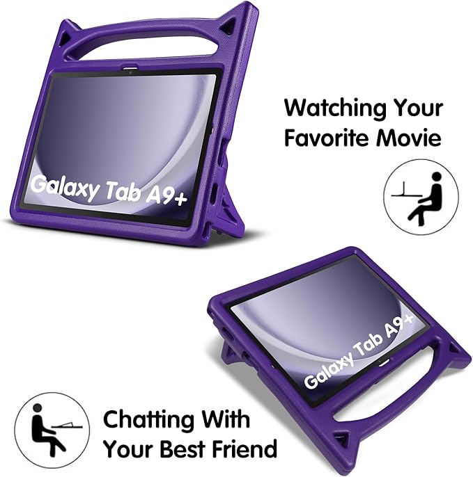 Kids Case for Samsung Galaxy Tab A9 Plus 11inch 2023, Lightweight Durable Shockproof Samsung Galaxy Tab A9+ Cover with Handle,Build-in Kickstand for Kids (Purple)