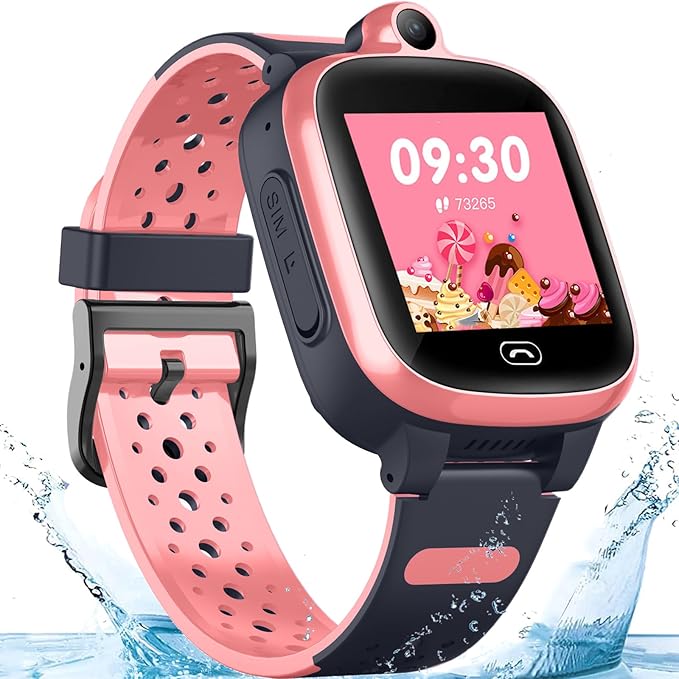 TEZILON Kids 4G GPS Smart Watch Worldwide Real-Time Tracking Phone Video Call Text Waterproof SOS Emergency Alarm Voice Message Camera Geo-Fence Pedometer Anti-Lost GPS Tracker 3-15 Girls Present