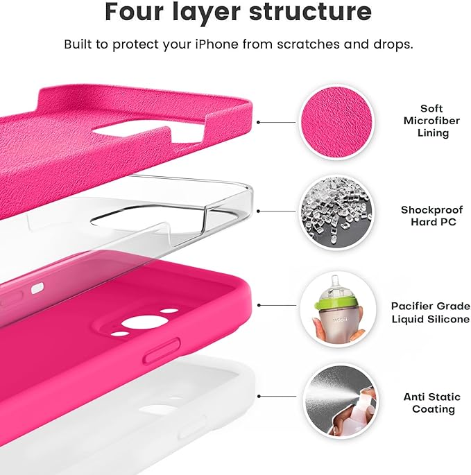 Vooii Compatible with iPhone 13 Pro Max Case, Liquid Silicone Upgrade [Camera Protection] [Soft Anti-Scratch Microfiber Lining] Shockproof Phone Case for iPhone 13 Pro Max 6.7 inch - Hot Pink