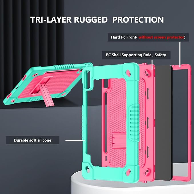 for Lenovo Tab P12 12.7 Inch Tablet Case,Heavy-Duty Drop-Proof Shockproof Hybrid Kids Protective Case for Lenovo Tab P12 TB-370FU/Xiaoxin Pad Pro 371FC+Screen Protector (Green/Pink,2 Pack)
