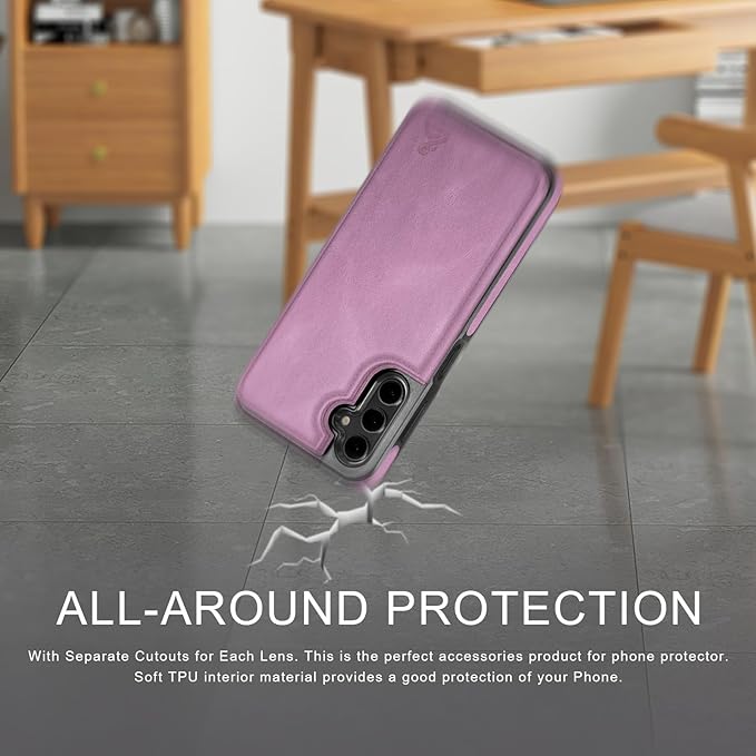 DJDUCK Designed for Samsung Galaxy S25 Plus Case Wallet with Card Holder, [Magnetic Clasp Cover] [RFID Blocking Leather Protection] Shockproof Women Men Cases for Samsung S25 Plus Light Purple