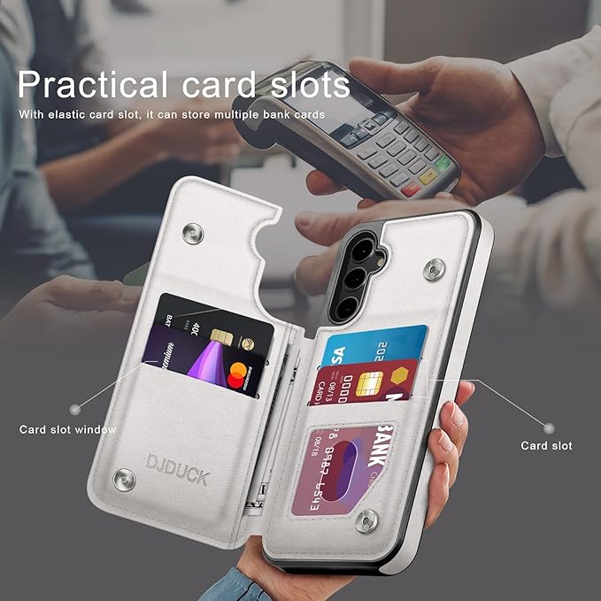 DJDUCK Designed for Samsung Galaxy S25 Plus Case Wallet with Card Holder, [Magnetic Clasp Cover] [RFID Blocking Leather Protection] Shockproof Women Men Cases for Samsung S25 Plus Creamy-White