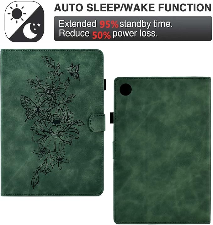 Case for Samsung Galaxy Tab A9+/A9 Plus 11 Inch 2024 2023 (SM-X210/X216/X218), PU Leather Cover Embossed Flower Multi-Angle Stand with Auto Wake/Sleep Case for Galaxy Tab A9 Plus Tablet,Green