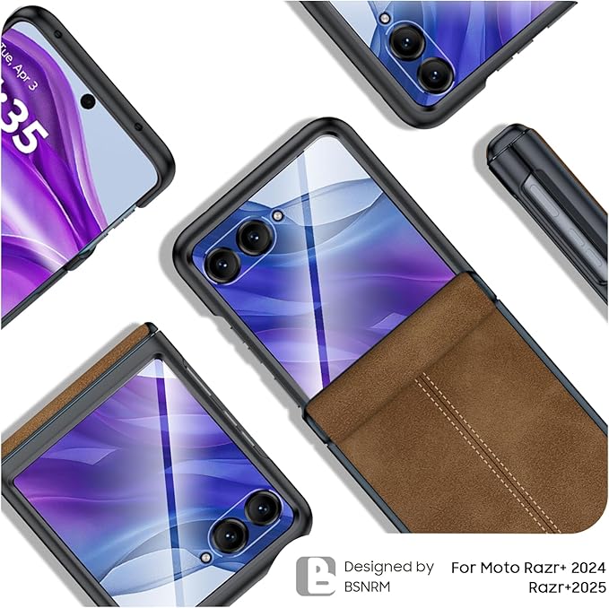 for Motorola razr+ Plus 2024 Case/Razr+ Plus 2025 Case Built-in Screen Protector& Hinge Protection & Ultra Thin PU Leather Matte PC Shockproof Phone Case for Moto Razr+ 2024/Razr+ 2025 (Brown)