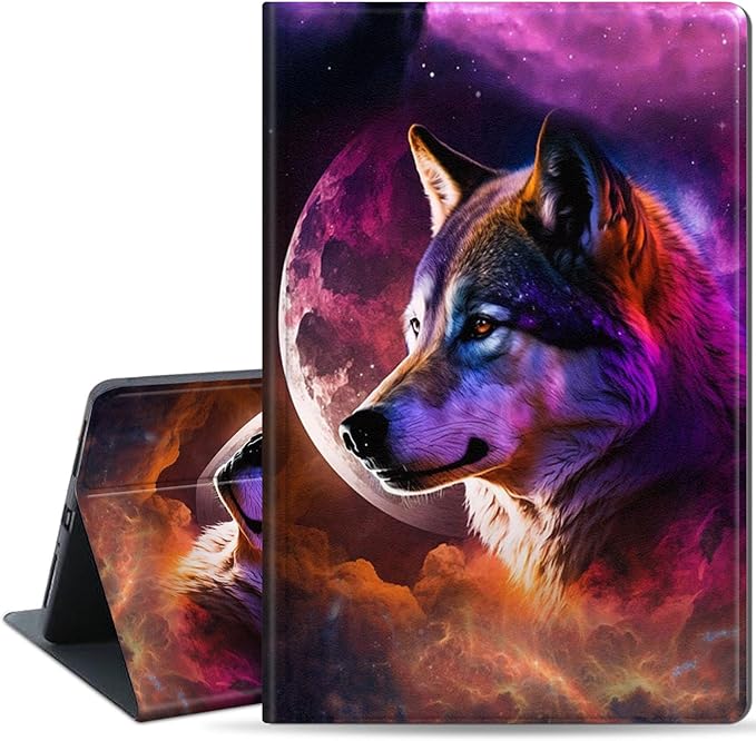Slim Case for Samsung Galaxy Tab S10 FE / S9 FE 5G 10.9" & Tab S9 11", PU Leather Protective Cover, Multi-Angle Stand, Auto Sleep/Wake, Wolf